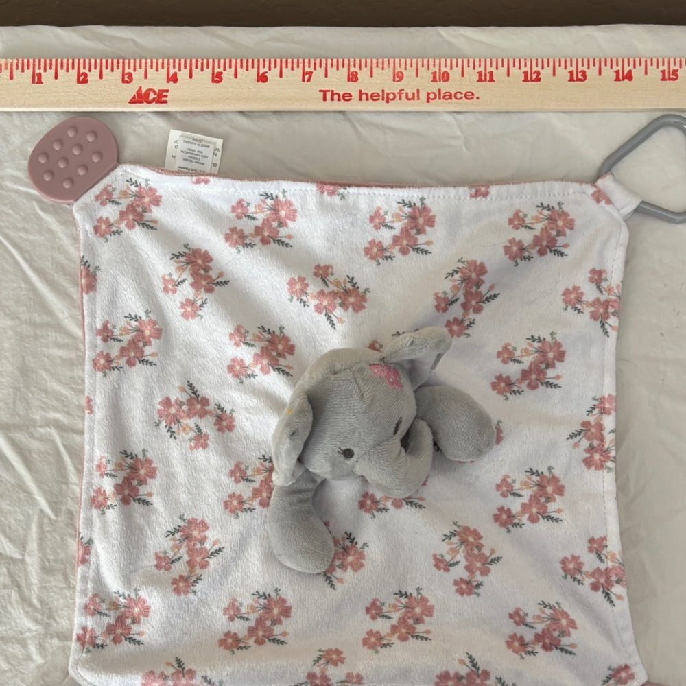 Modern Baby Elephant Lovey Pink and Gray Modern Snuggle Baby Toy Rattle Teether - Picture 5 of 8